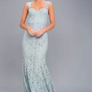 Lulus slate blue Rosetta lace maxi dress
